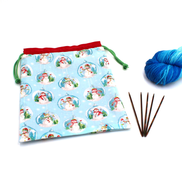 Projektbeutel / Handarbeitsbeutel mit Kordel Snowglobes Ice Blue
