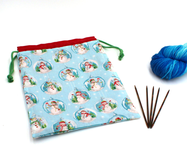 Projektbeutel / Handarbeitsbeutel mit Kordel Snowglobes Ice Blue