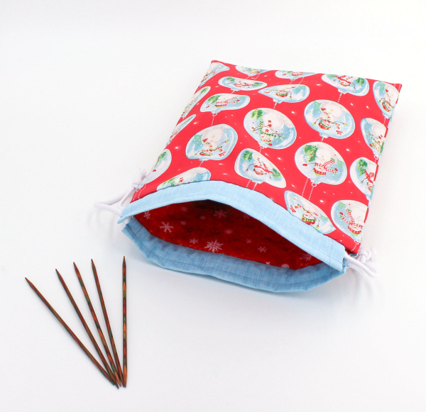 Projektbeutel / Handarbeitsbeutel mit Kordel Snowglobes Red