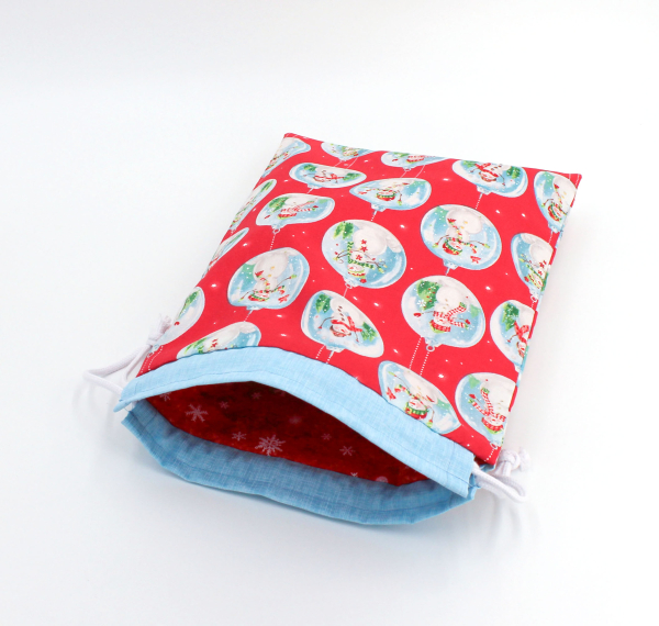 Projektbeutel / Handarbeitsbeutel mit Kordel Snowglobes Red