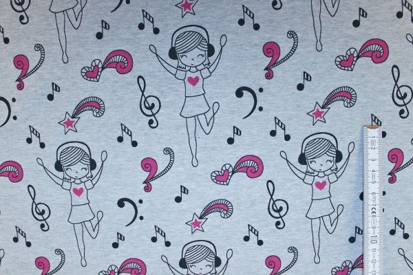 Jersey "Heart Music" hellgraumeliert (10 cm)